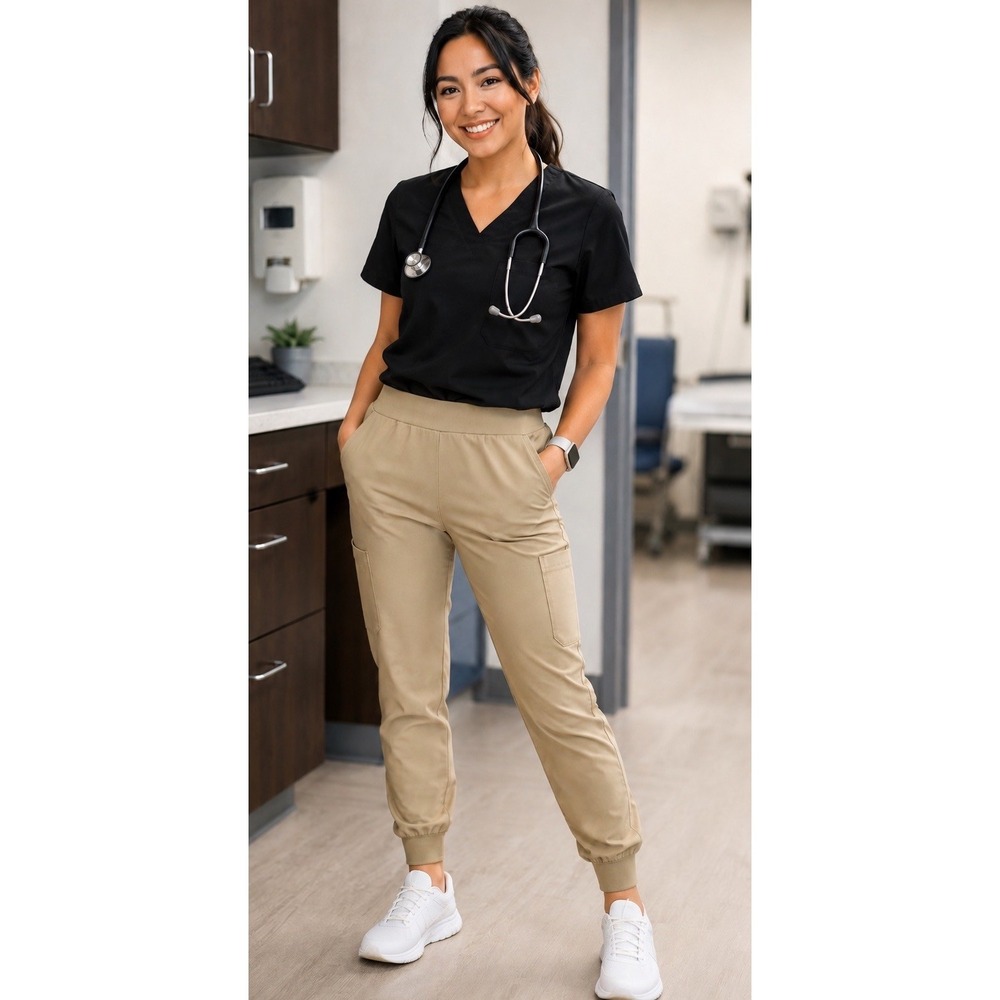 Maevn Momentum 5092 Jogger Scrub Pants XL Khaki Tan Cargo Pockets Healthcare